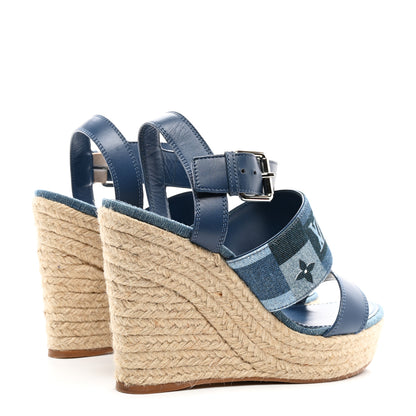 Louis Vuitton Monogram Denim Starboard Espadrille Wedge Sandal 40 Blue 4 of 8