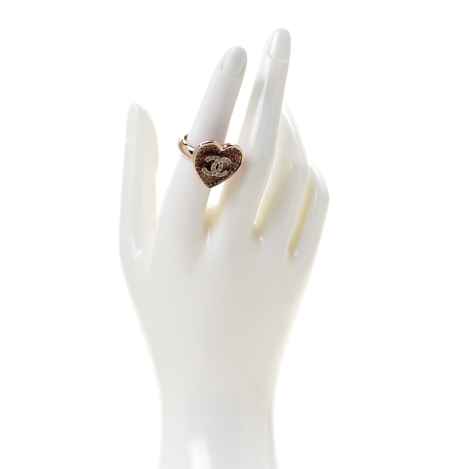 Chanel Crystal CC Resin Heart Ring 52/6 Pink Gold 2 of 5