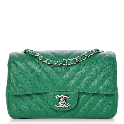 Chanel Caviar Chevron Quilted Mini Rectangular Flap Dark Green 1 of 10
