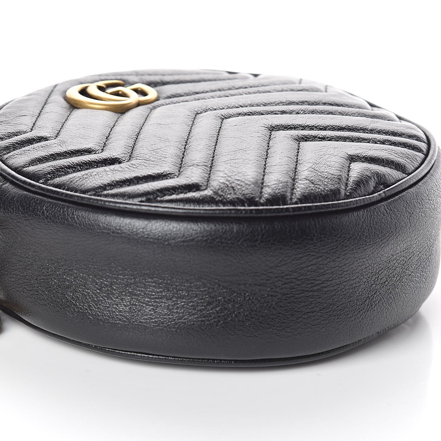Azalea Calfskin Matelasse Heart Mini GG Marmont Round Shoulder Bag Black