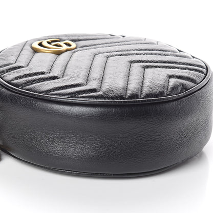 Gucci Azalea Calfskin Matelasse Heart Mini GG Marmont Round Shoulder Bag Black 8 of 9