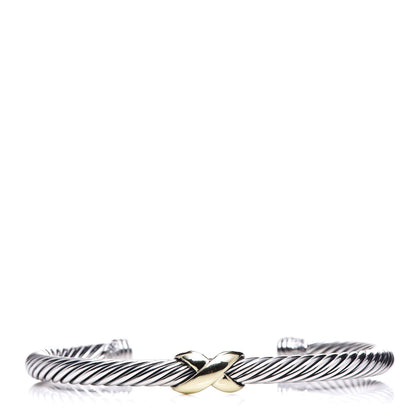 David Yurman Sterling Silver 14K Yellow Gold 5mm X Station Cable Bracelet 1 of 5