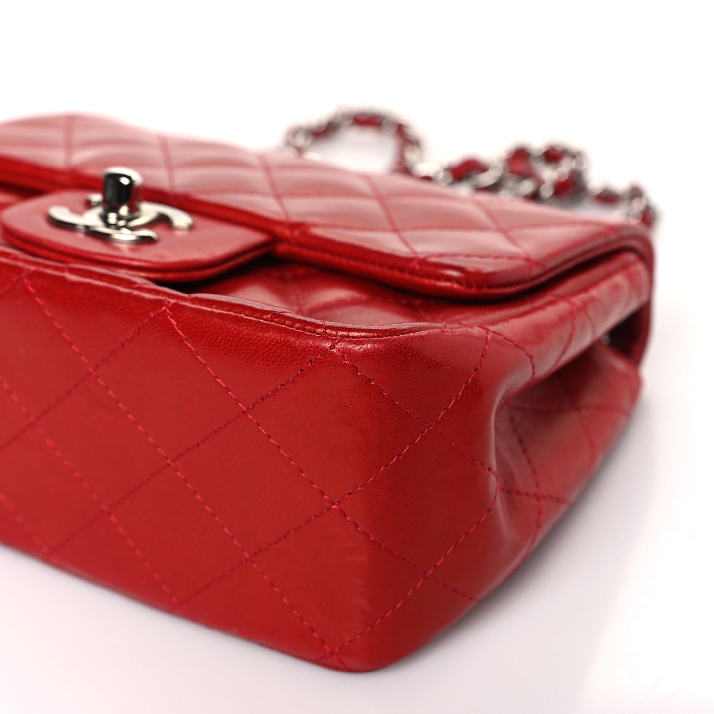 Lambskin Quilted Mini Square Flap Red