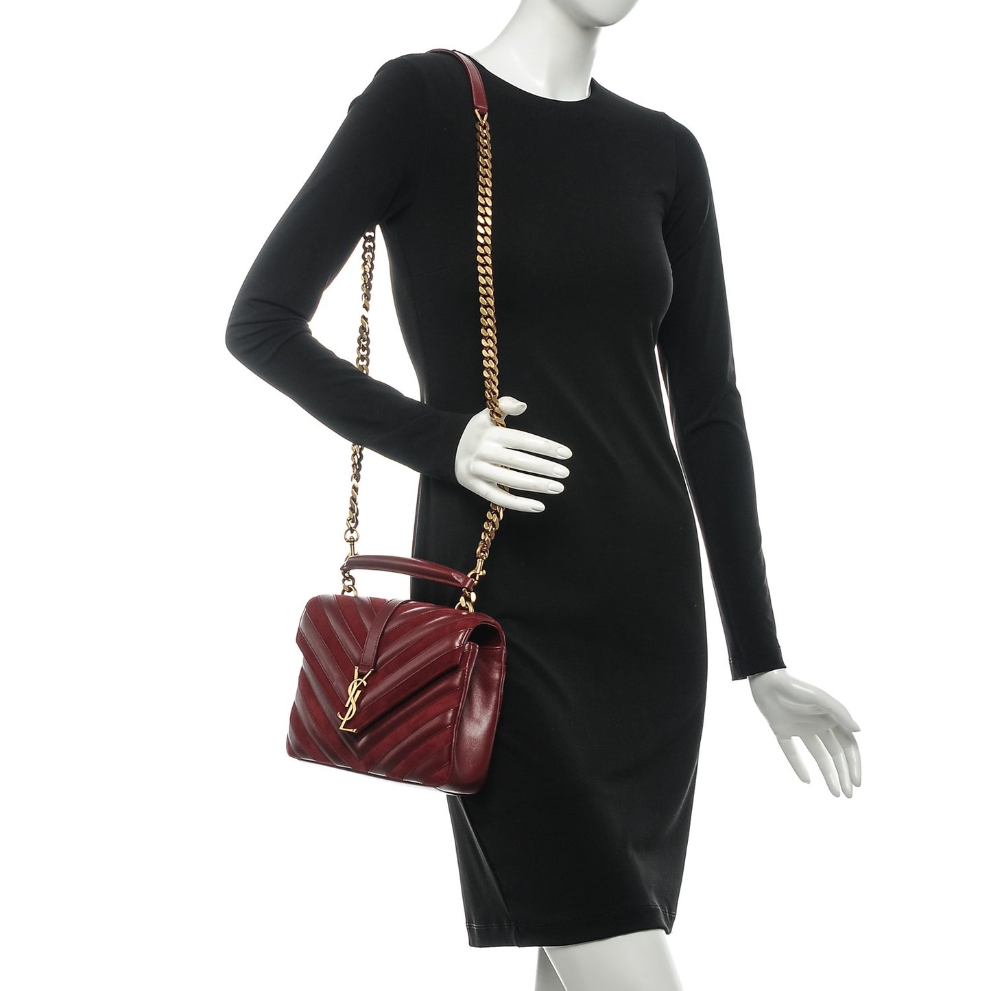Calfskin Suede Matelasse Chevron Medium Monogram College Bag Burgundy