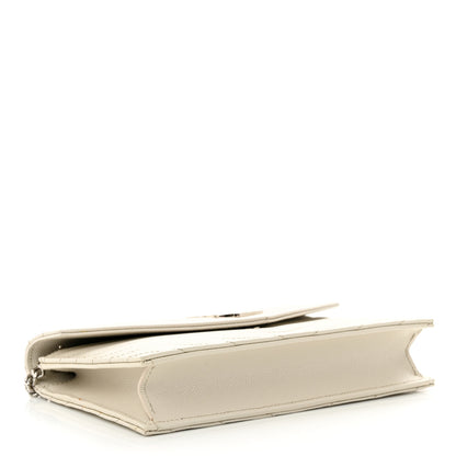 Saint Laurent Grain De Poudre Matelasse Chevron Monogram Envelope Chain Wallet Icy White 4 of 10