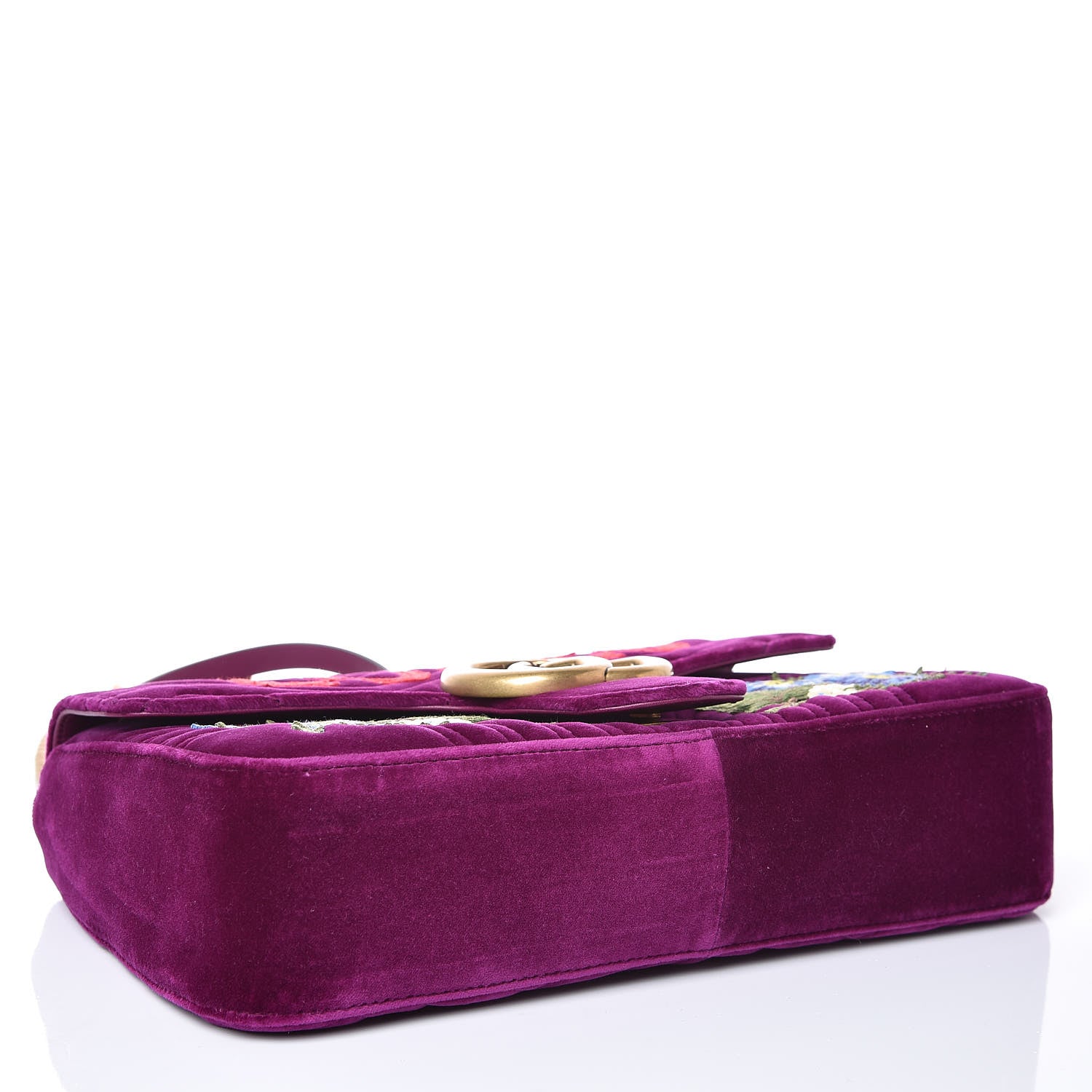 Gucci Velvet Matelasse Loved Embroidered Medium GG Marmont Shoulder Bag Fuchsia Violet Cyclamen 4 of 9