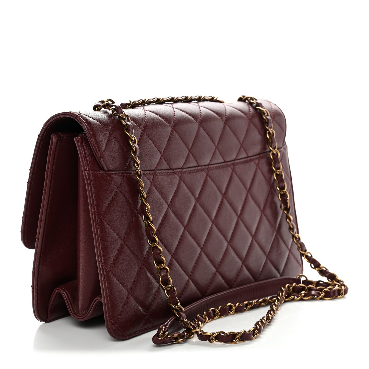 Sheepskin Quilted Large Beauty Lock Flap Burgundy