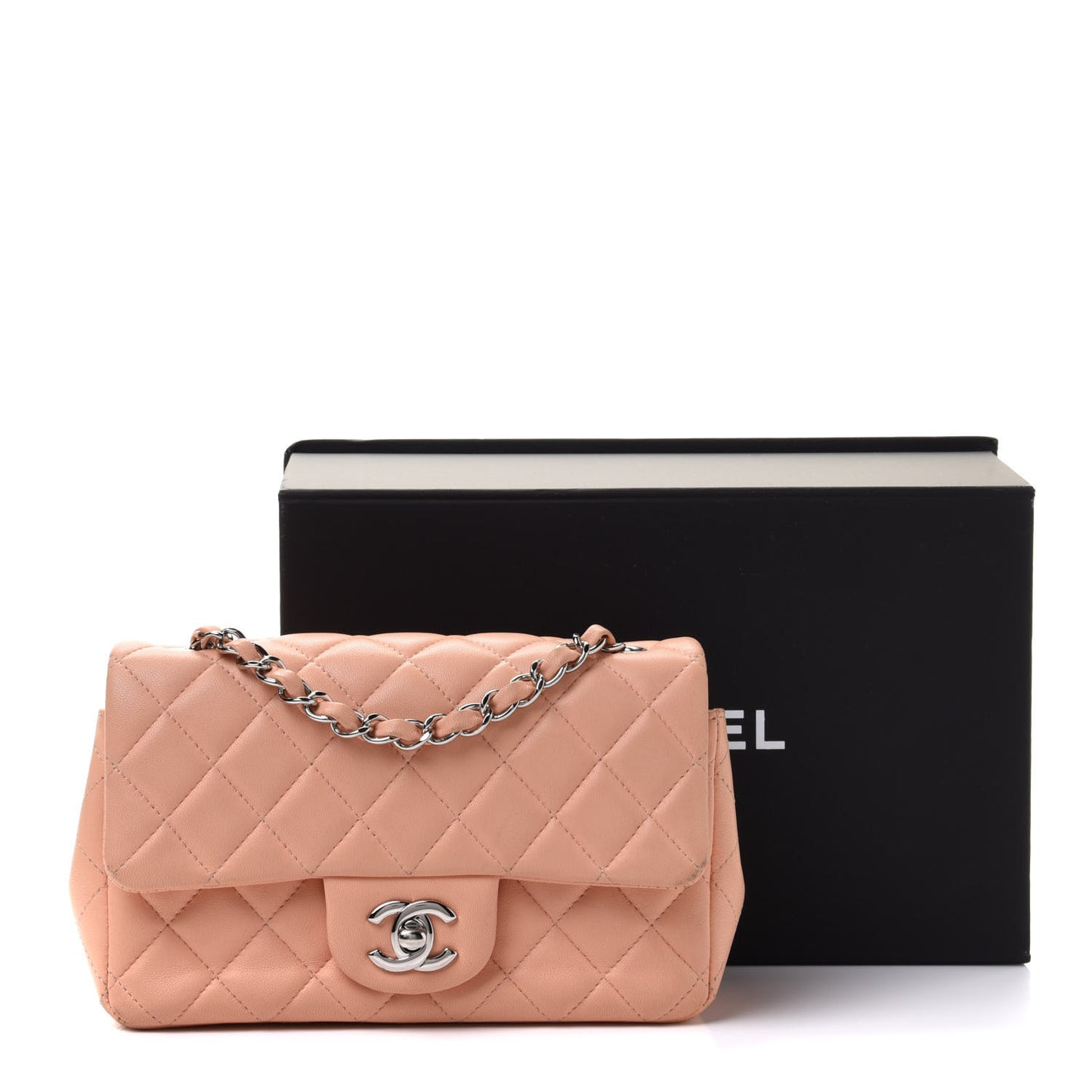 Lambskin Quilted Mini Rectangular Flap Light Pink