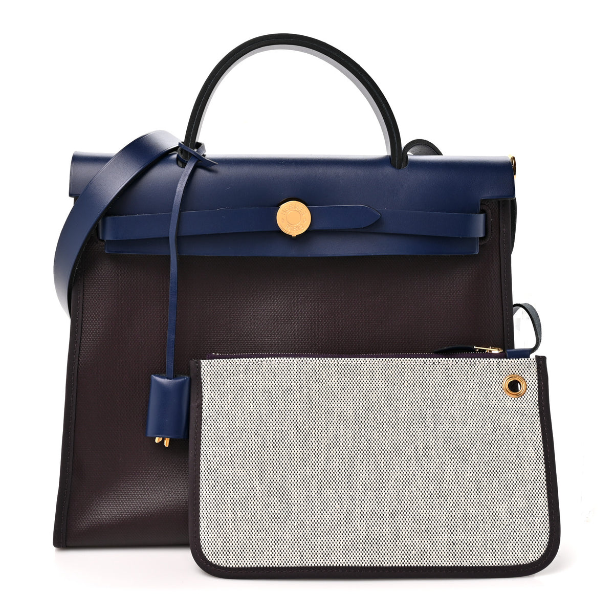 Hermes Toile H Berline Vache Hunter Herbag Zip PM 31 Cassis Ecru Black Bleu Saphir 3 of 11