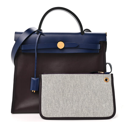 Hermes Toile H Berline Vache Hunter Herbag Zip PM 31 Cassis Ecru Black Bleu Saphir 3 of 11