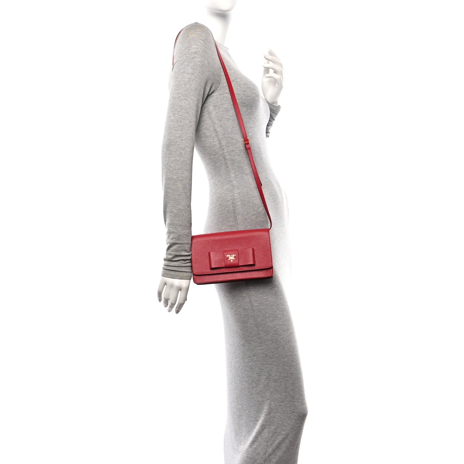Prada Saffiano Fiocco Bow Flap Wallet Rosso 2 of 10