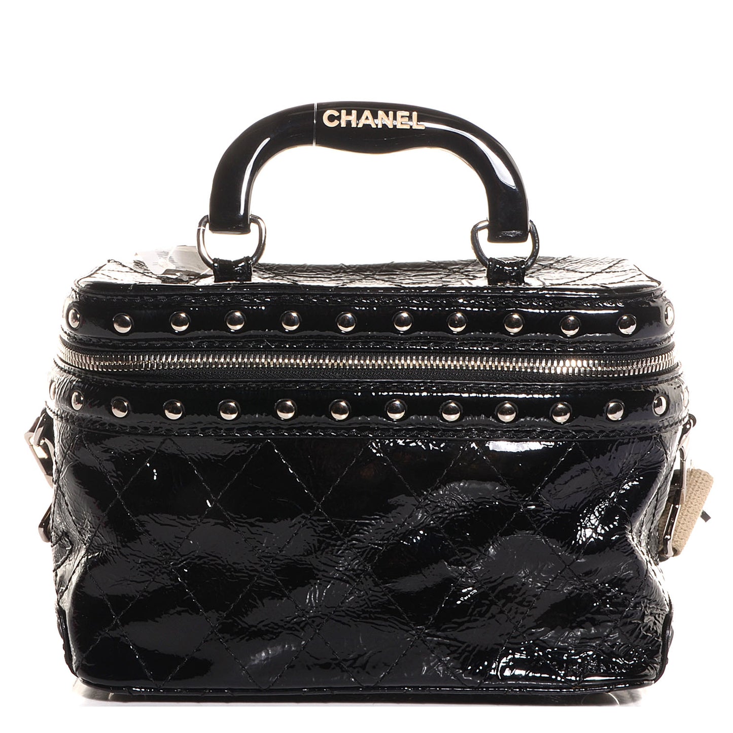 Distressed Patent Leather Studded Train Case Black