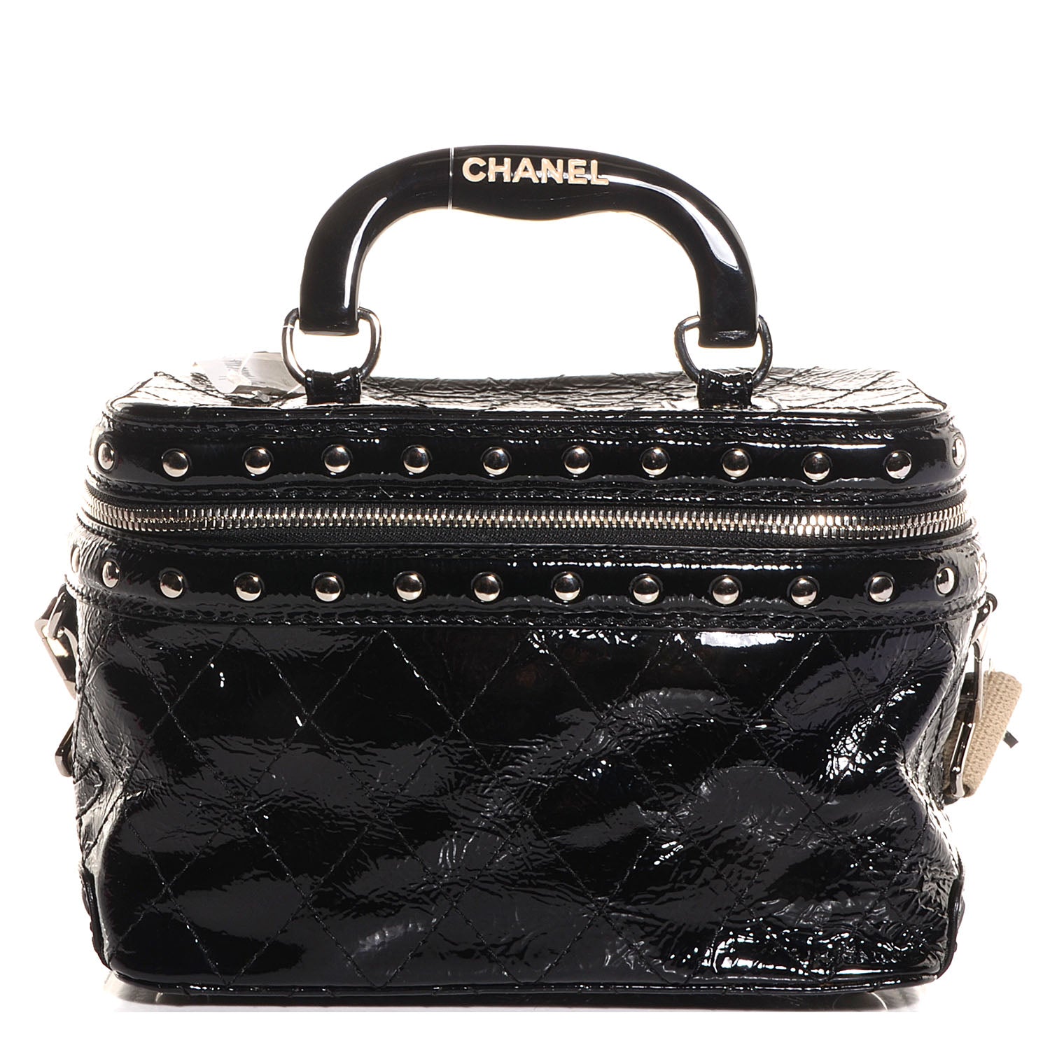Chanel Distressed Patent Leather Studded Train Case Black 1 of 7