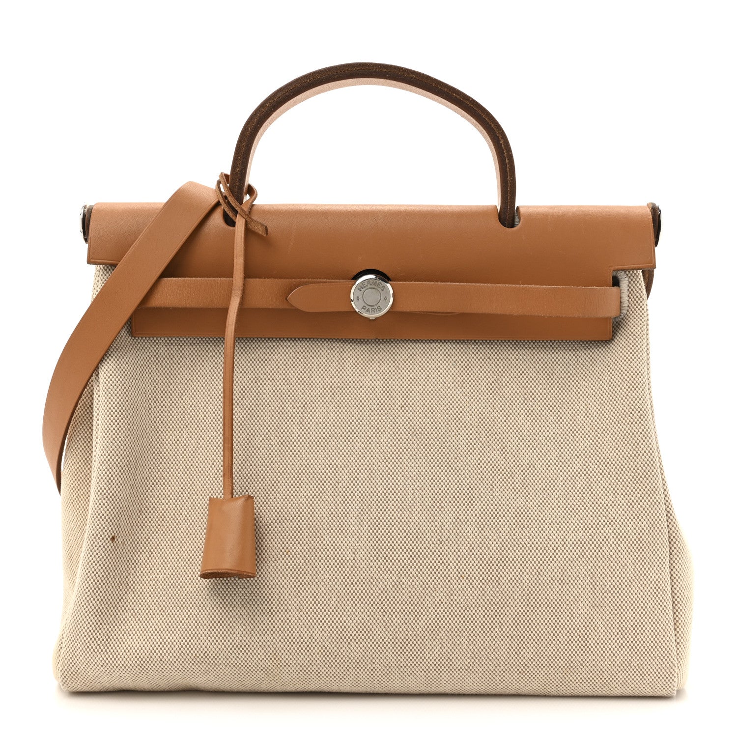 Hermes Toile Vache Calfskin Herbag 30 PM Black Natural 1 of 16