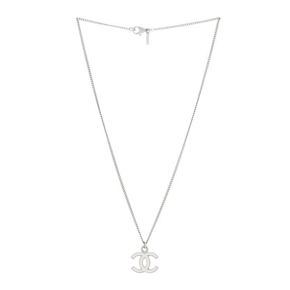 Chanel Enamel CC Necklace Silver White 2 of 3