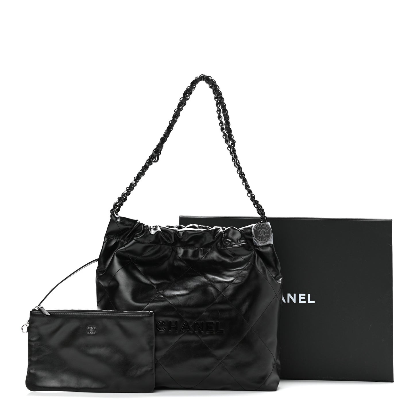 Shiny Calfskin Quilted Small Chanel 22 So Black