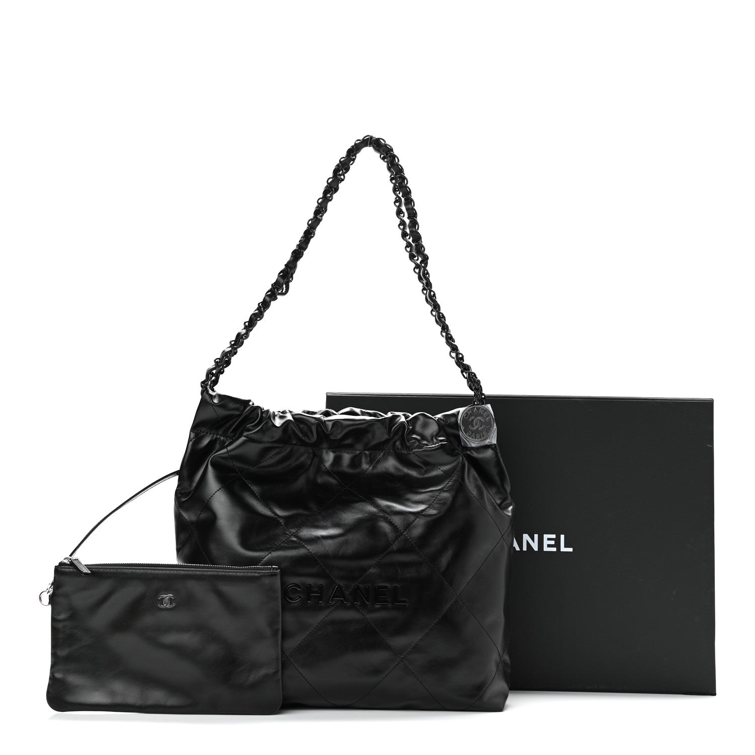 Chanel Shiny Calfskin Quilted Small Chanel 22 So Black 13 of 13
