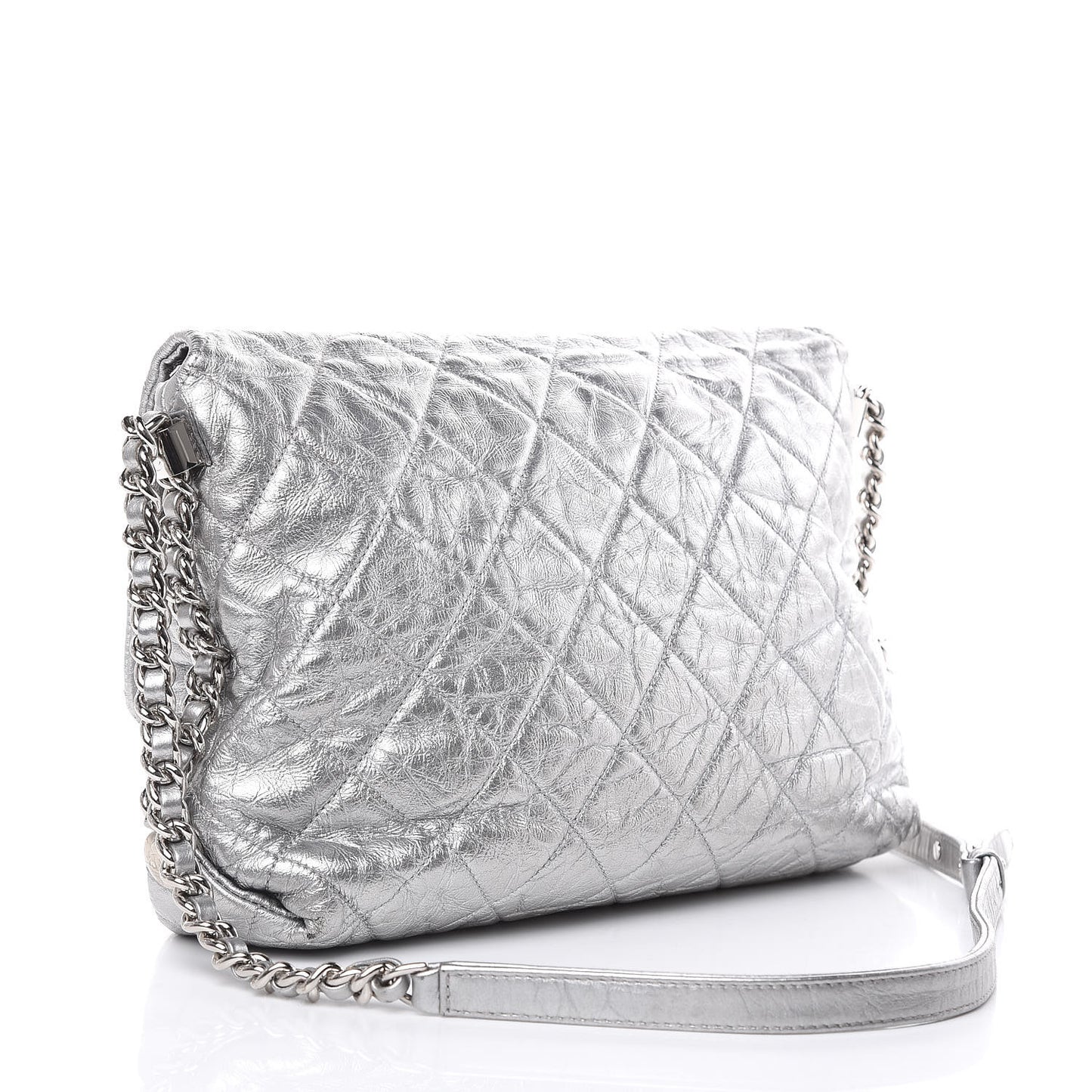Metallic Crumpled Calfskin Big Bang Flap Bag Silver