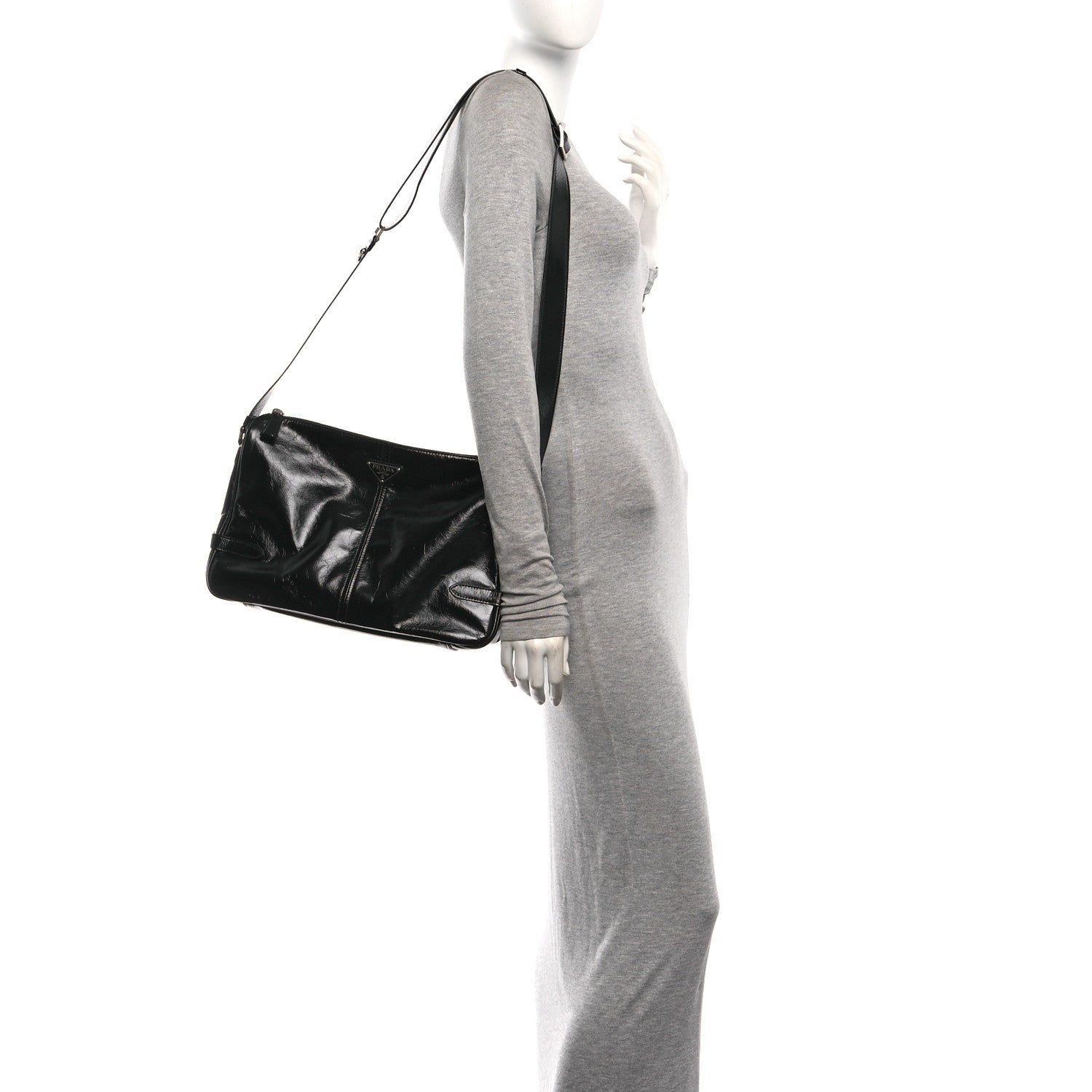 Prada Vitello Shine Shoulder Bag Black 2 of 9
