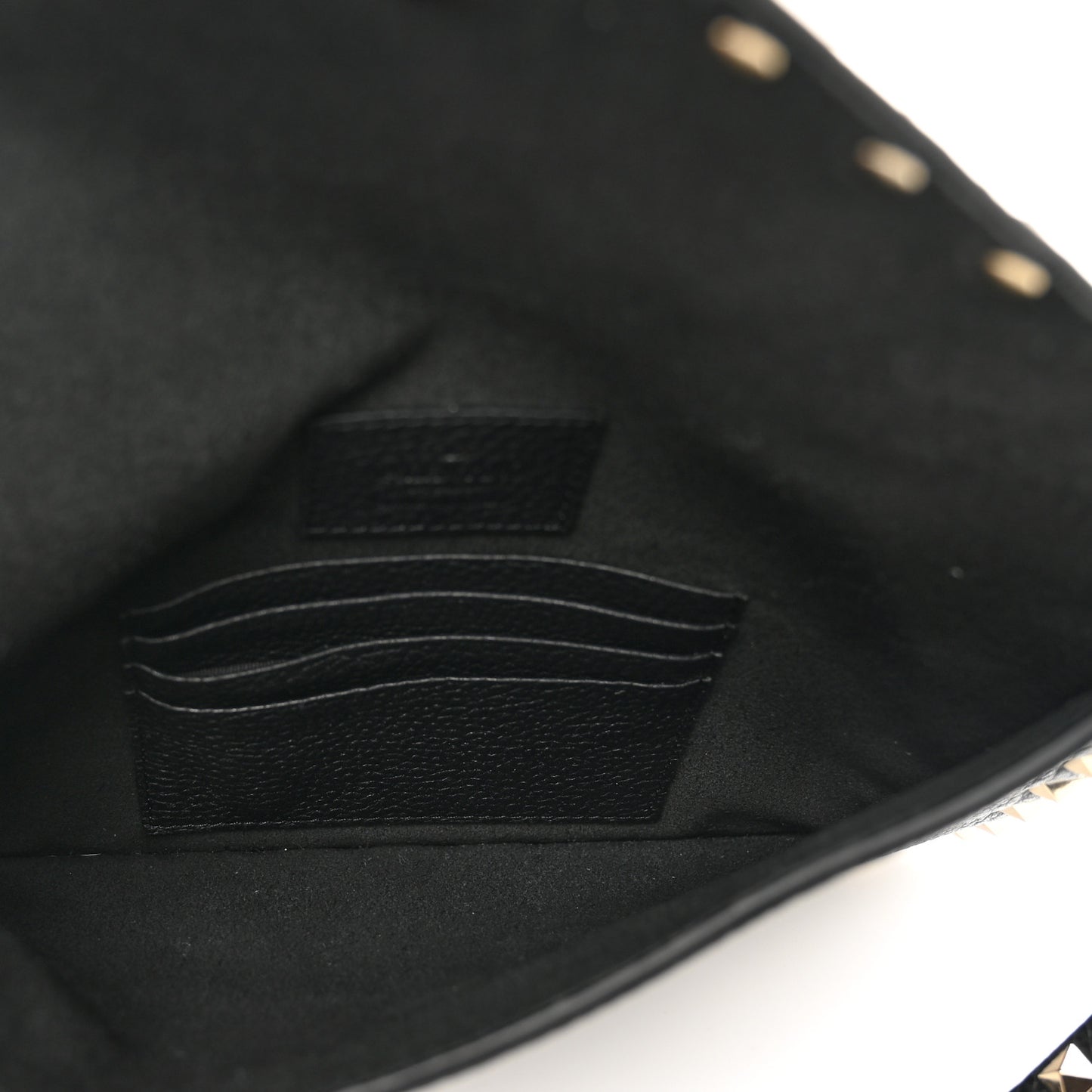 Pebbled Calfskin Medium Rockstud Envelope Flat Wristlet Pouch Black