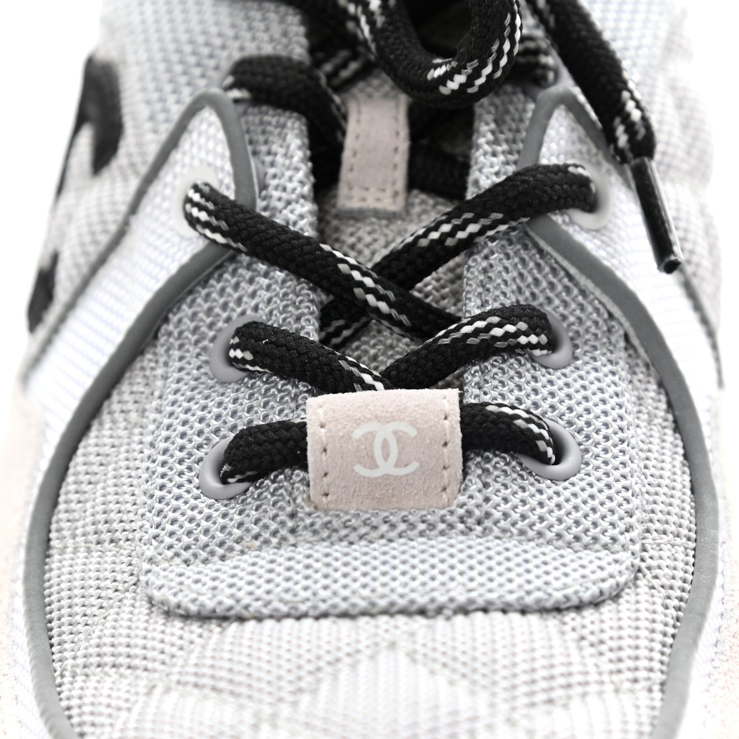 Nylon Suede Calfskin Womens CC Sneakers 41 Grey White Pink