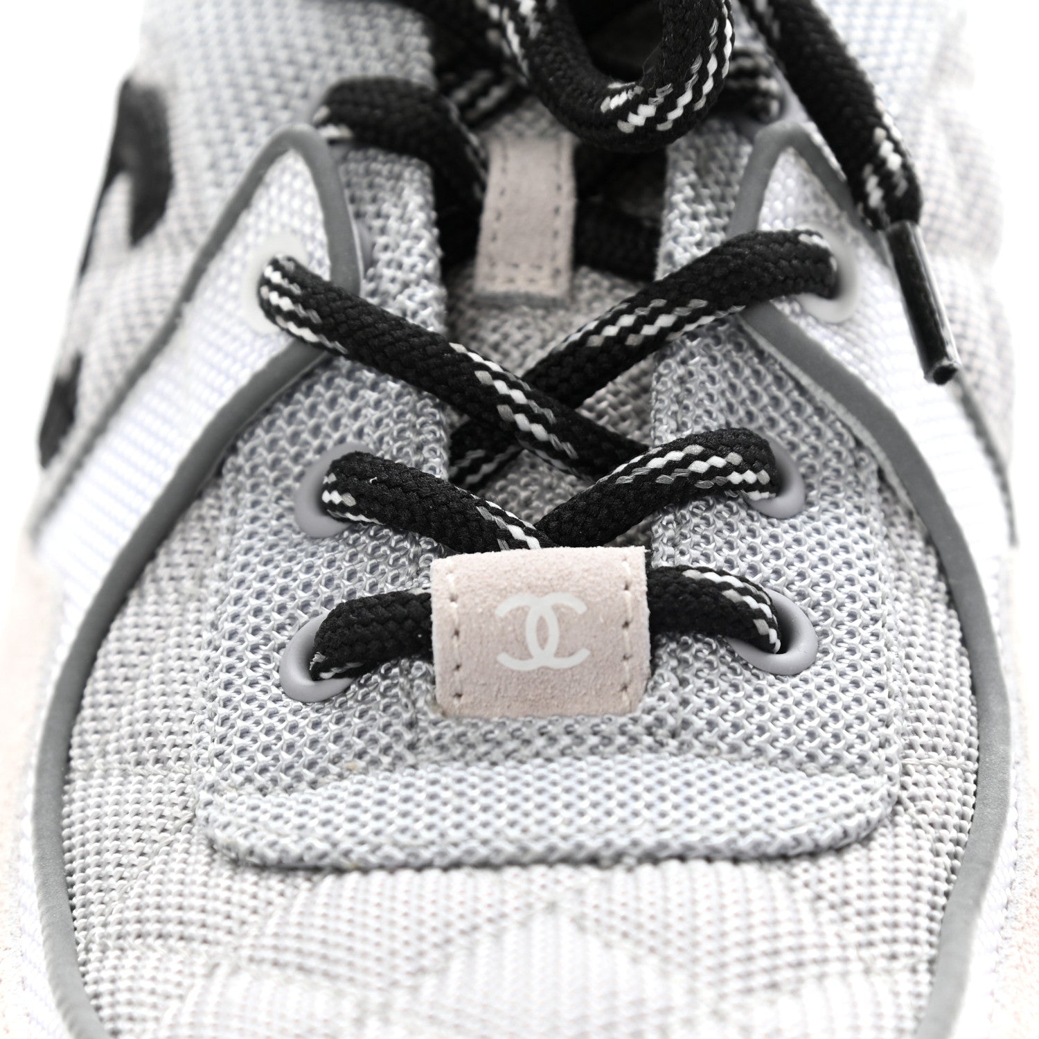 Chanel Nylon Suede Calfskin Womens CC Sneakers 41 Grey White Pink 11 of 11