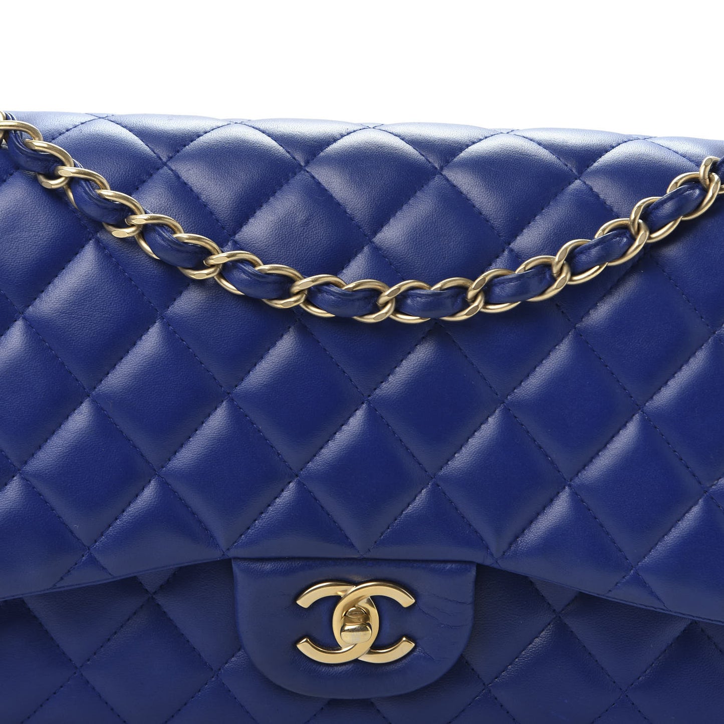 Lambskin Quilted Jumbo Double Flap Blue