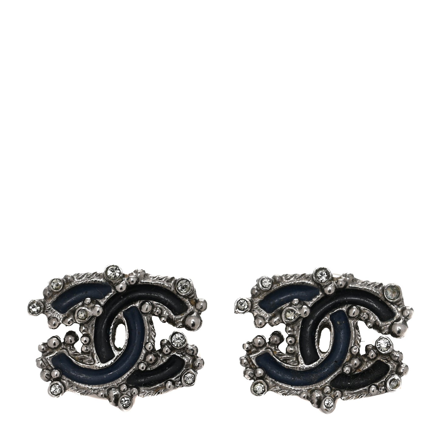 Enamel Crystal CC Earrings Blue