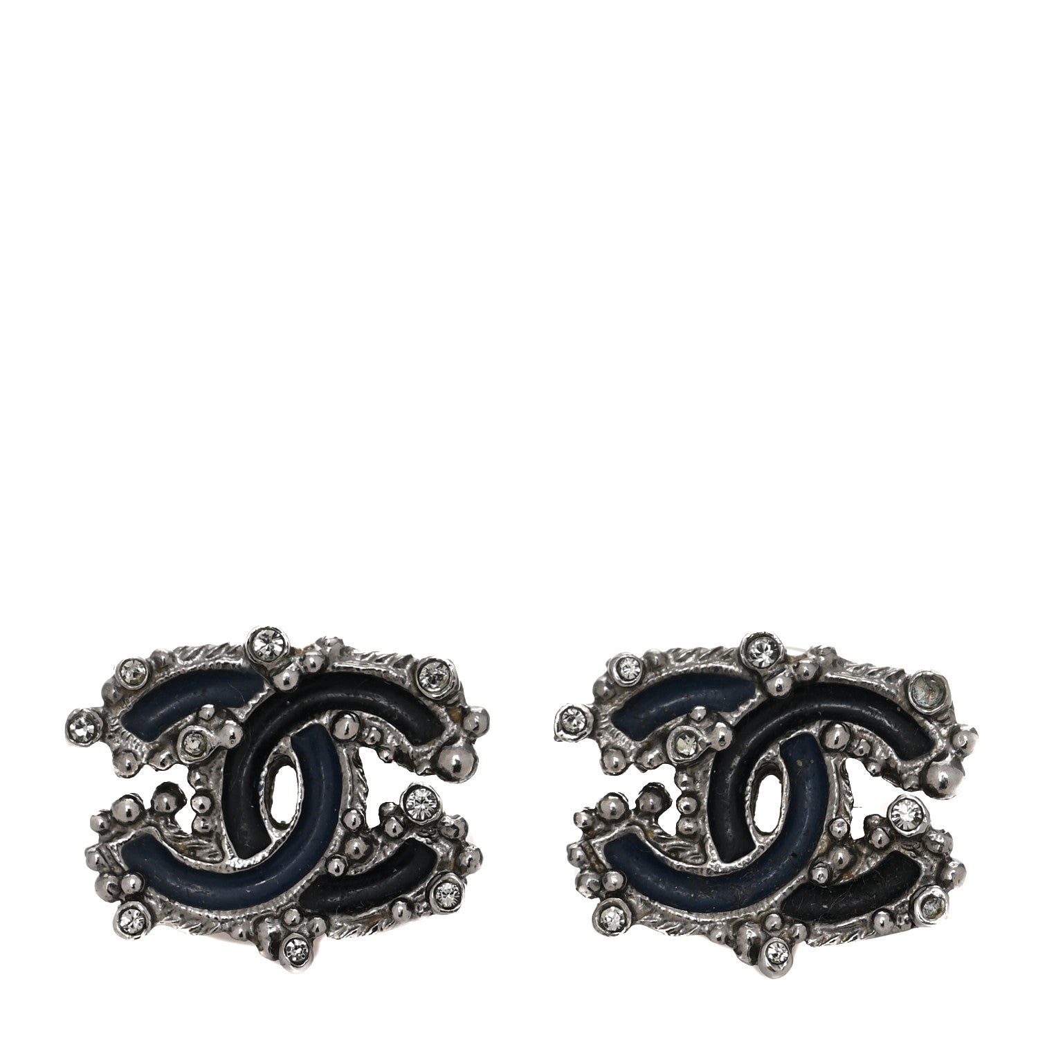 Chanel Enamel Crystal CC Earrings Blue 1 of 3