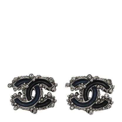 Chanel Enamel Crystal CC Earrings Blue 1 of 3