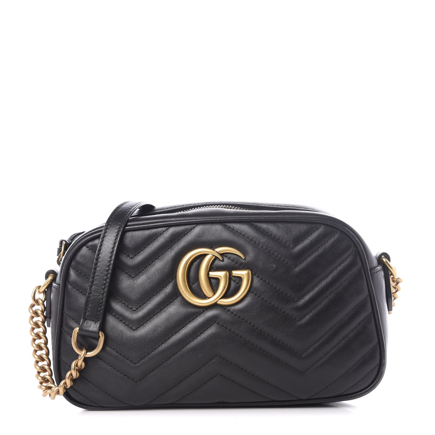 Calfskin Matelasse Small GG Marmont Chain Shoulder Bag Black