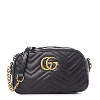 Gucci Calfskin Matelasse Small GG Marmont Chain Shoulder Bag Black 1 of 9