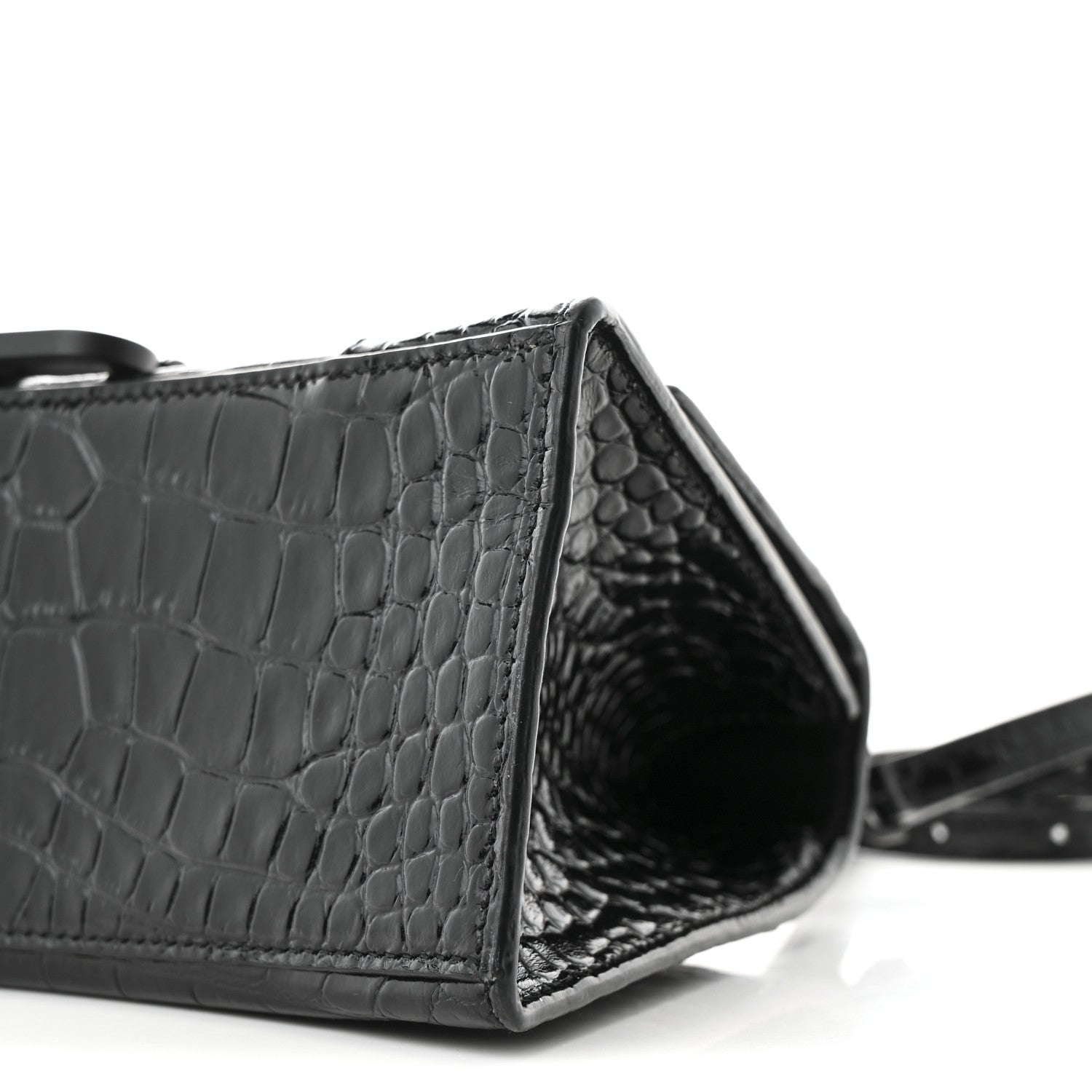 Balenciaga Shiny Calfskin Monochrome Crocodile Embossed Small Hourglass Top Handle Bag Black 10 of 10