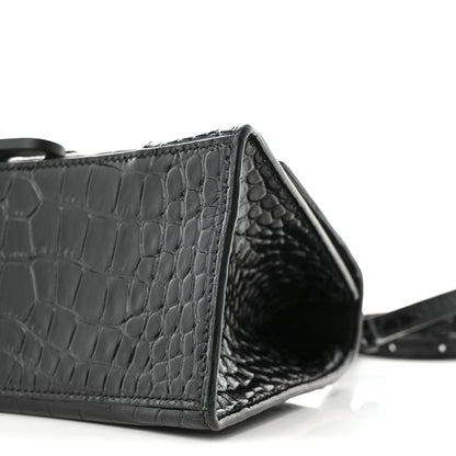 Balenciaga Shiny Calfskin Monochrome Crocodile Embossed Small Hourglass Top Handle Bag Black 10 of 10