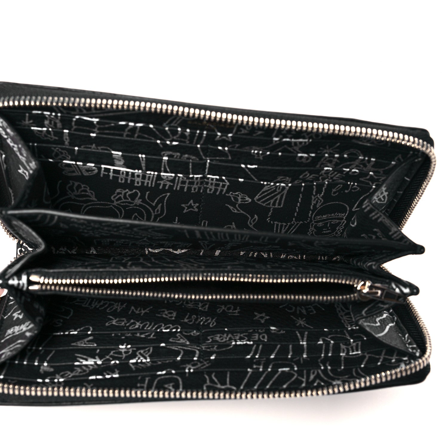 Balenciaga Calfskin Classic Silver Hardware Printed Tattoo Everyday Continental Zip Around Wallet Black 5 of 11