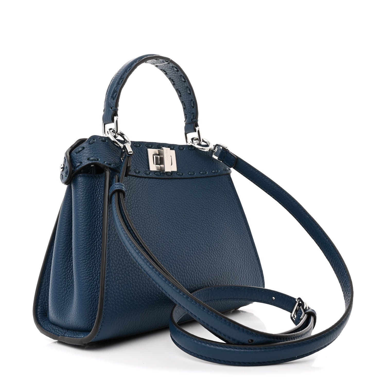 Fendi Cuoio Romano Selleria Macro Stitchings Mini Peekaboo Iconic Satchel Placca Argento 3 of 11