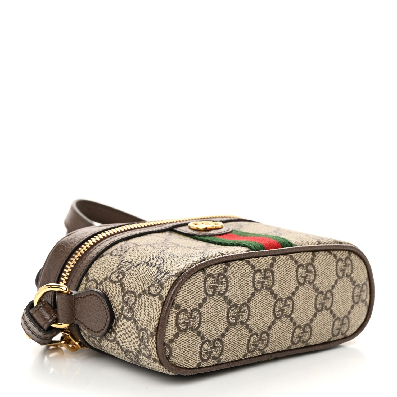 Gucci GG Supreme Monogram Textured Calfskin Web Mini Ophidia Top Handle Bag Beige Ebony New Acero 4 of 11