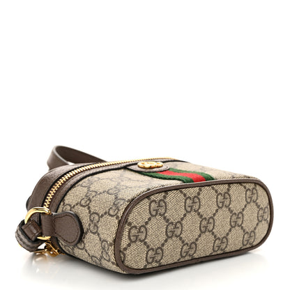 Gucci GG Supreme Monogram Textured Calfskin Web Mini Ophidia Top Handle Bag Beige Ebony New Acero 4 of 11
