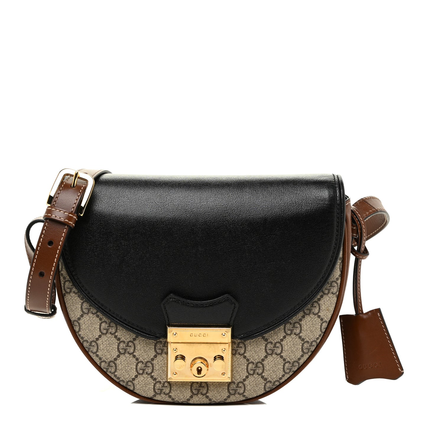 GG Supreme Monogram Calfskin Small Padlock Messenger Shoulder Bag Beige Black Cuir