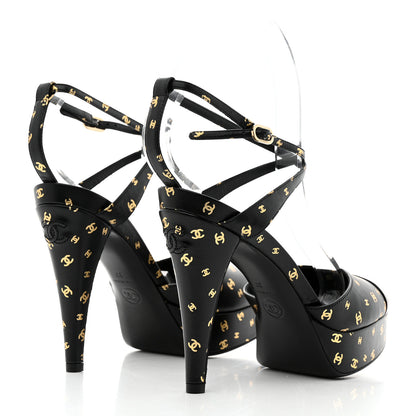 Chanel Printed Lambskin CC Platform Pumps 37 Black Gold 4 of 9