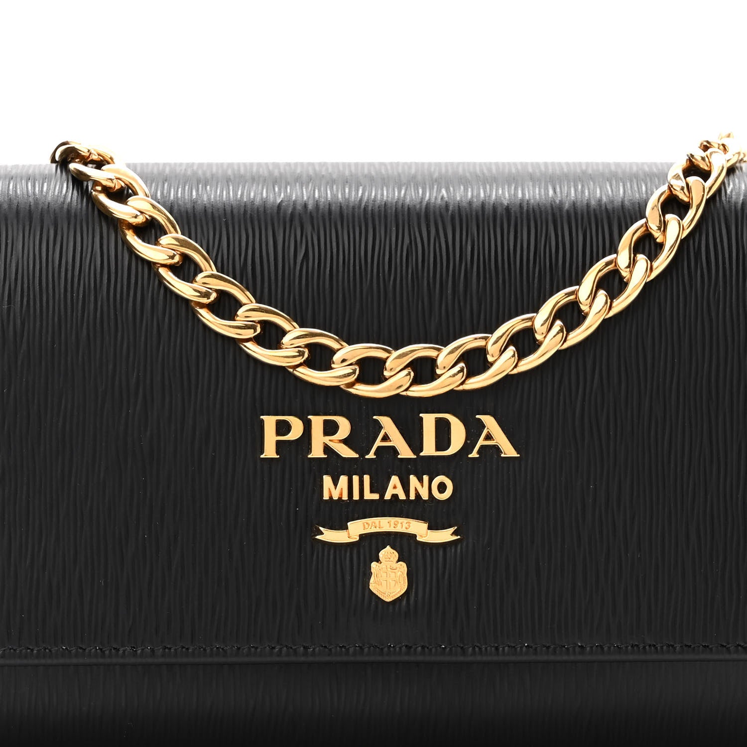 Prada Vitello Move Metal Oro Chain Wallet Black 5 of 8