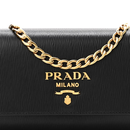 Prada Vitello Move Metal Oro Chain Wallet Black 5 of 8