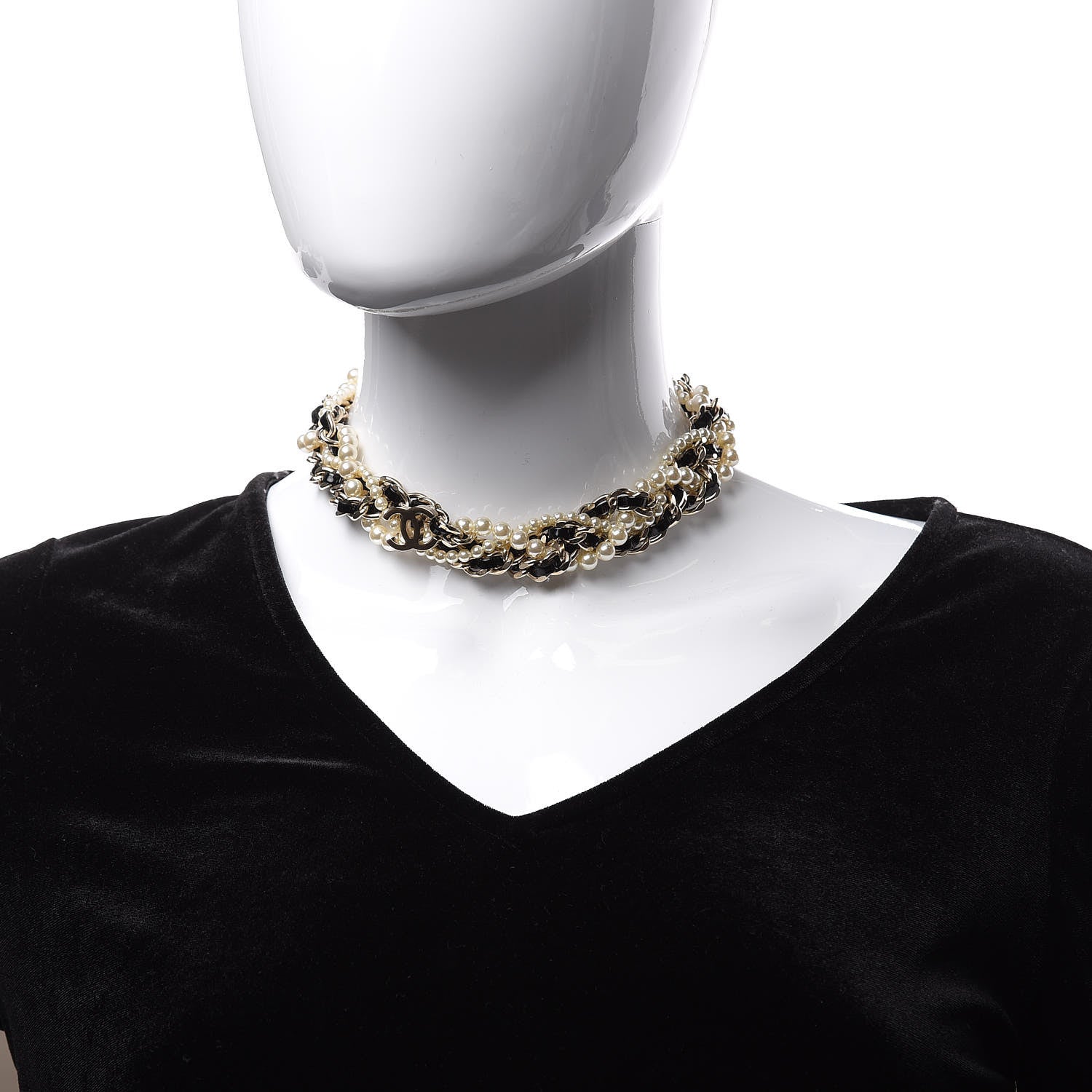 Chanel Pearl CC Chain Choker Necklace Black Gold 2 of 5