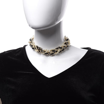 Chanel Pearl CC Chain Choker Necklace Black Gold 2 of 5