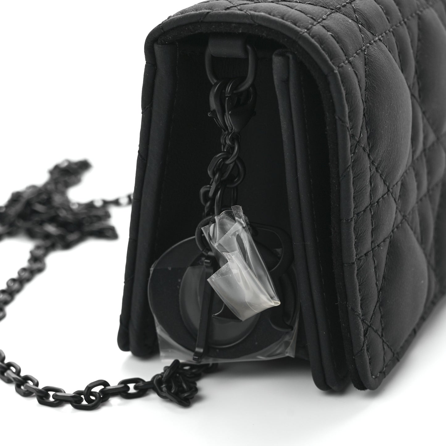 Ultra Matte Calfskin Cannage Mini Waist Pouch on Chain Black
