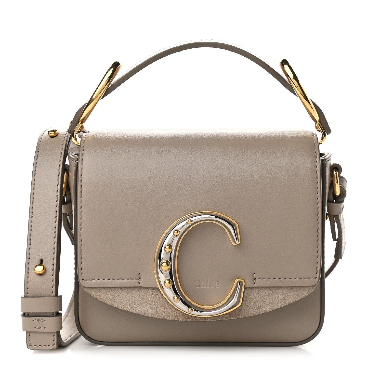 Chloe Shiny Calfskin Suede Mini C Double Carry Motty Grey 1 of 8