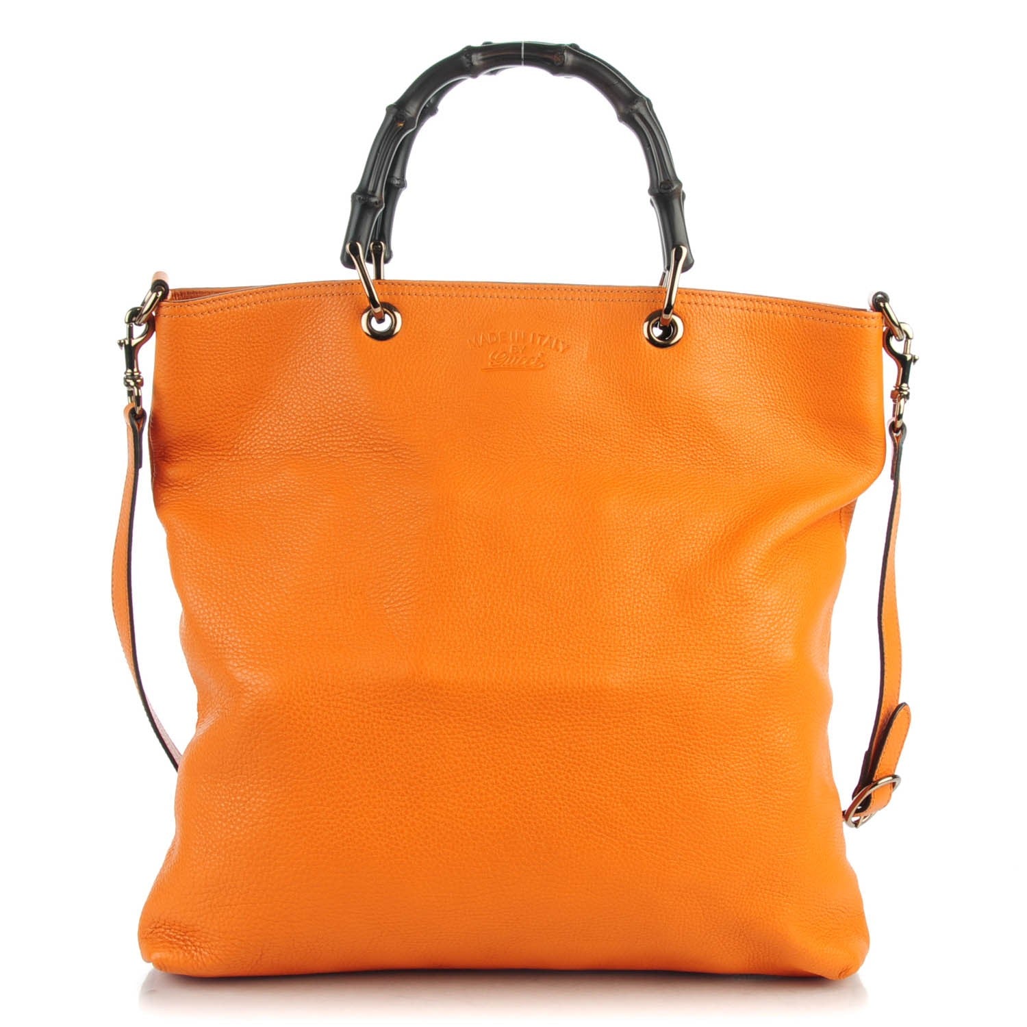 Gucci Pebbled Calfskin Bamboo Shopper Tote Orange 1 of 7