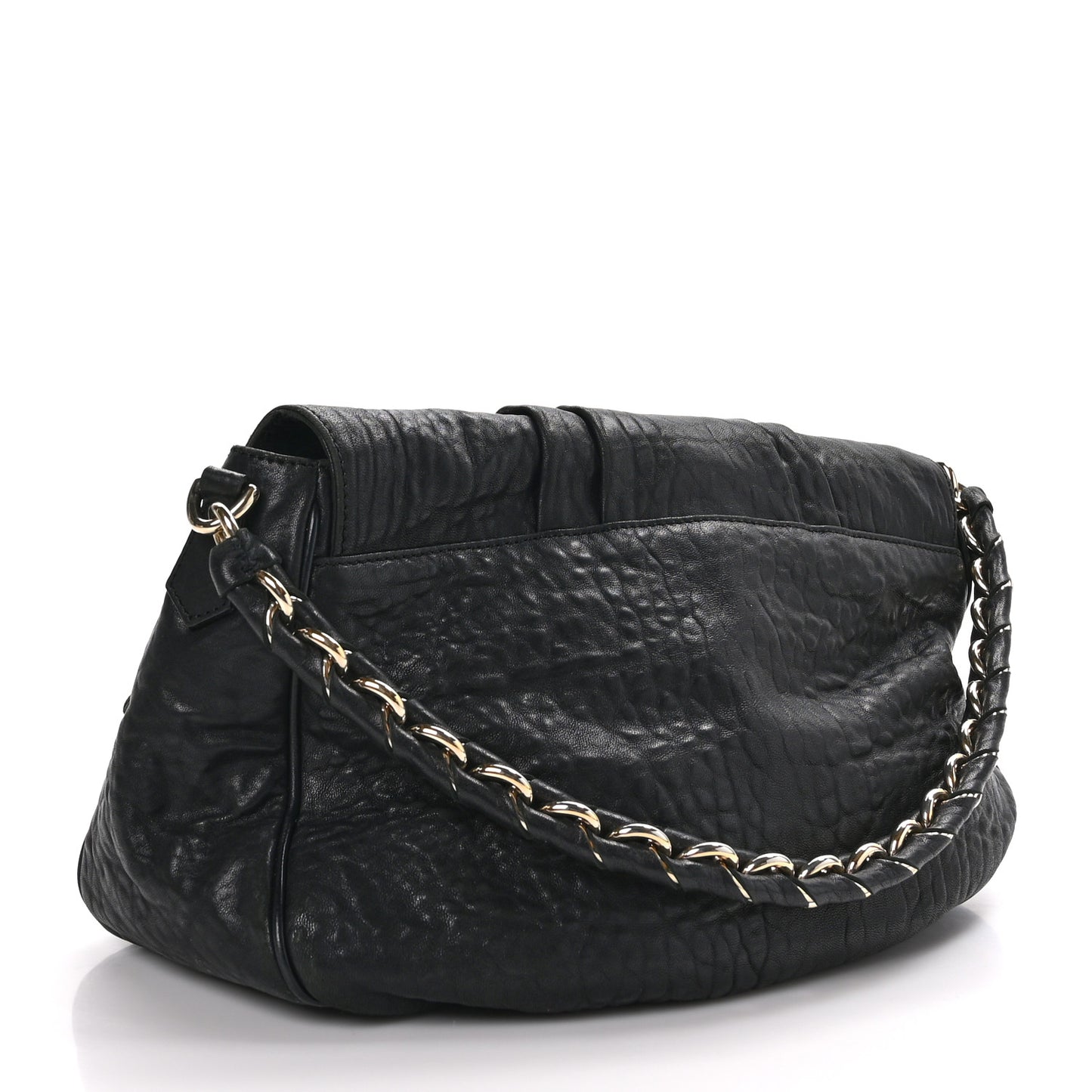 Crinkled Lambskin Mia Shoulder Flap Black