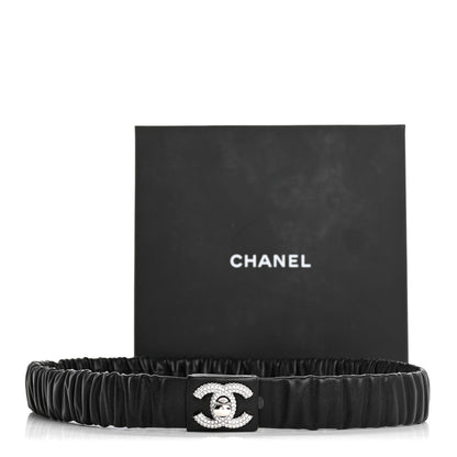 Chanel Ruched Calfskin Crystal CC Turnlock Belt  80 32 Black 4 of 4