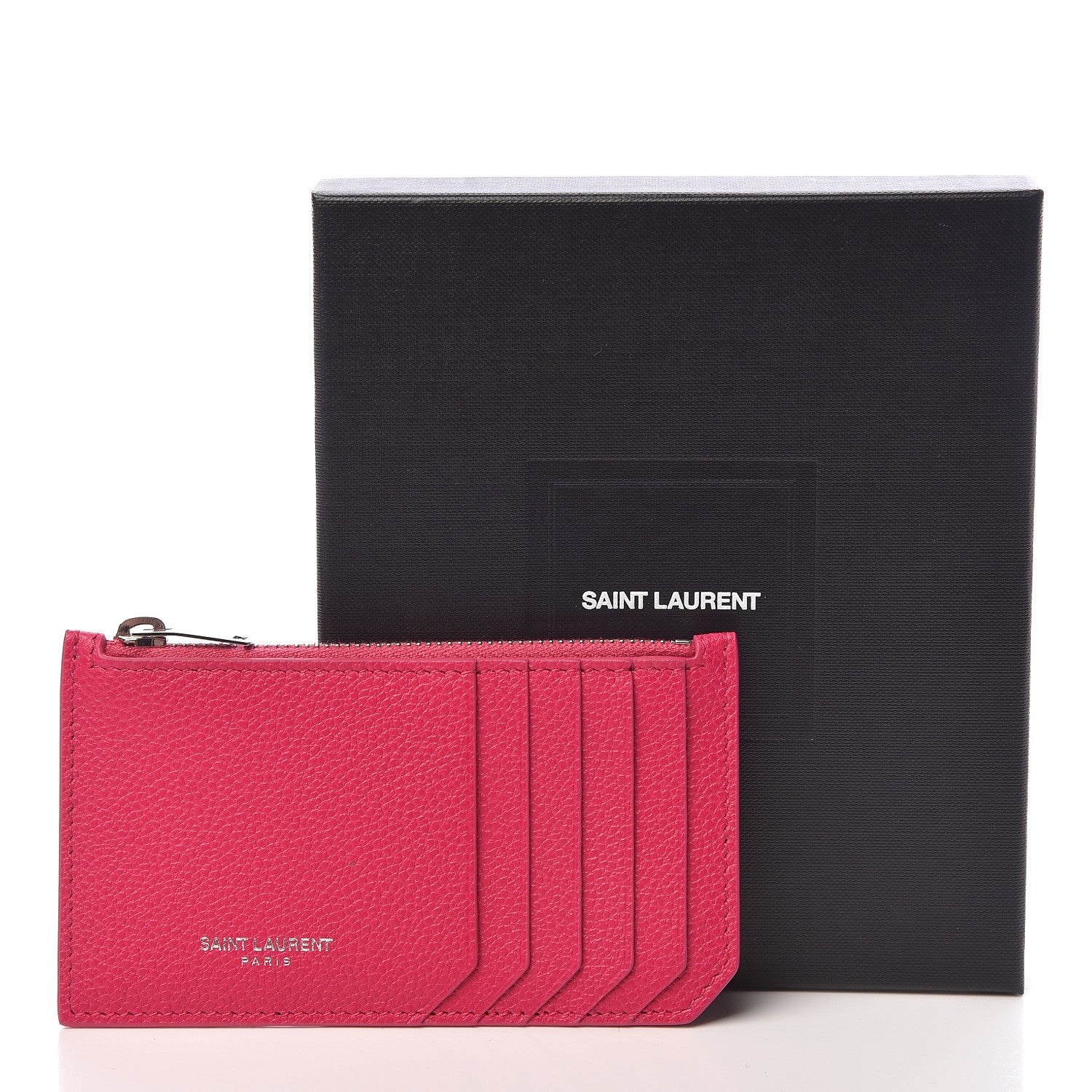 Saint Laurent Grained Calfskin 5 Fragments Zip Pouch Card Holder Bubblegum 8 of 8